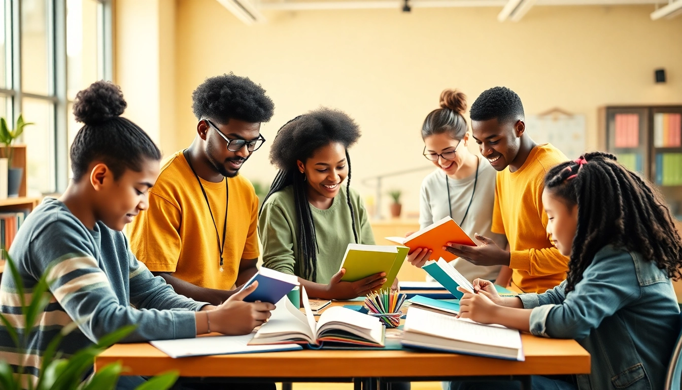 Education advocates promoting collaborative learning in a diverse classroom.