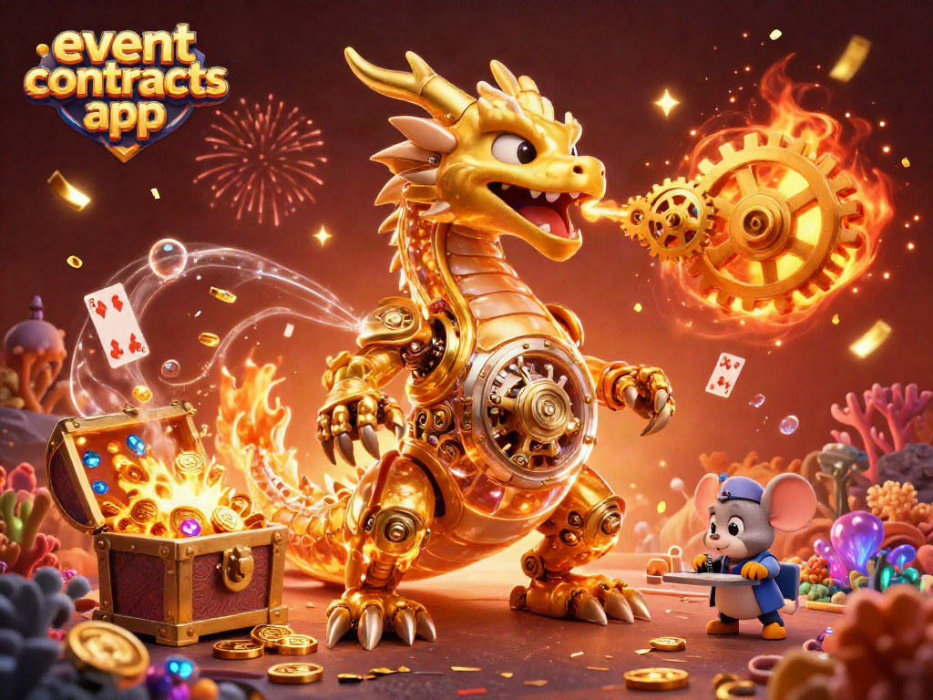 Engage with the event contracts app showcasing a golden dragon and underwater themes in a vibrant casino setting.