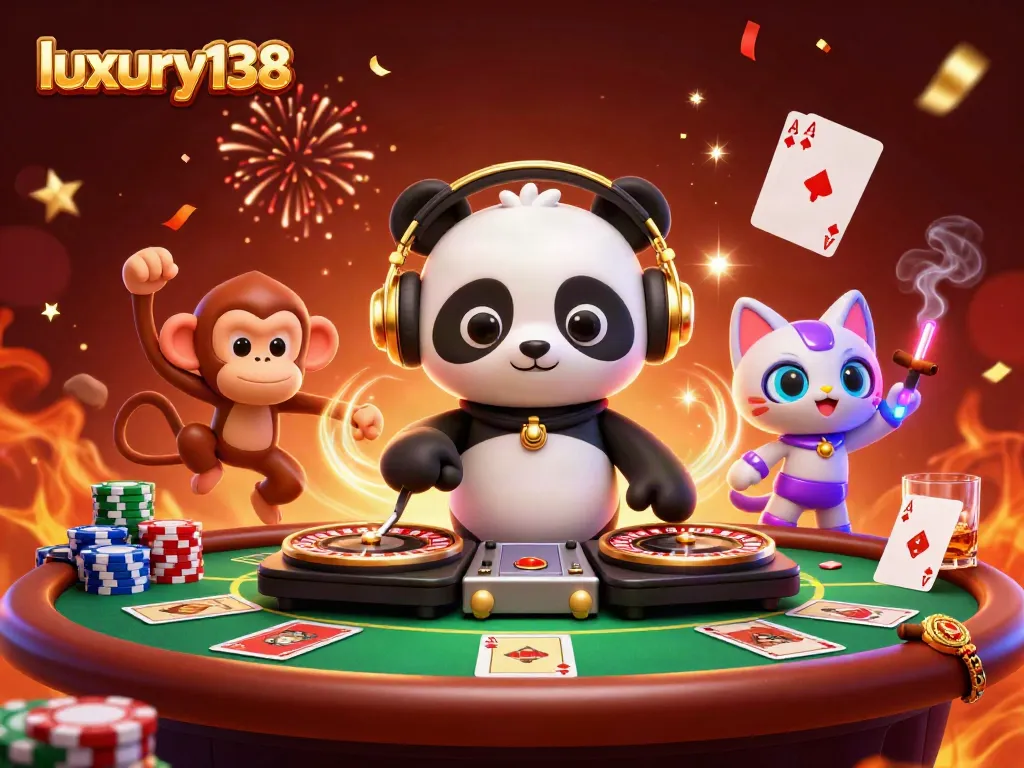 Menang besar di luxury138 saat DJ panda dan teman-temannya merayakan kemenangan di kasino.
