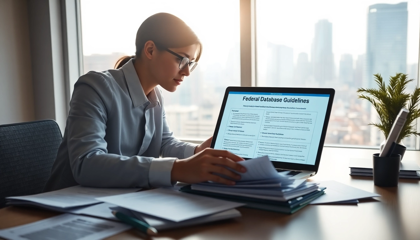 Showcasing registration and certification in Federal databases, a consultant reviews essential documents.