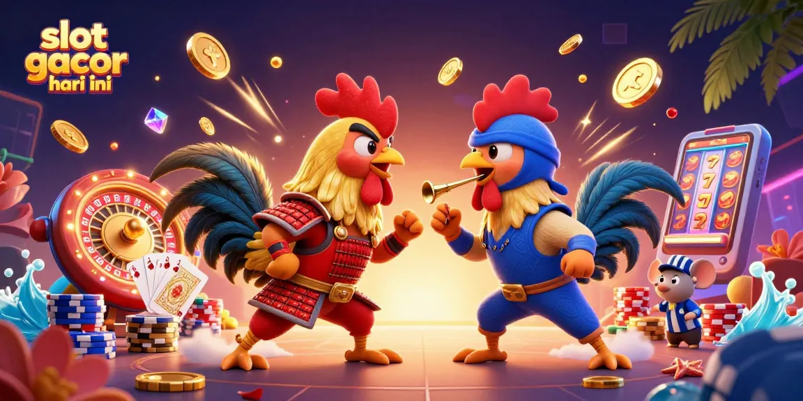 Slot gacor hari ini, pertarungan ayam jantan dengan banyak elemen kasino menarik.