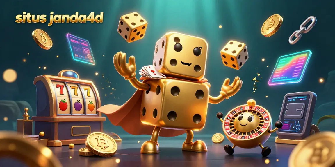 Taruhan seru di situs janda4d dengan dadu emas raksasa dan simbol slot menggoda