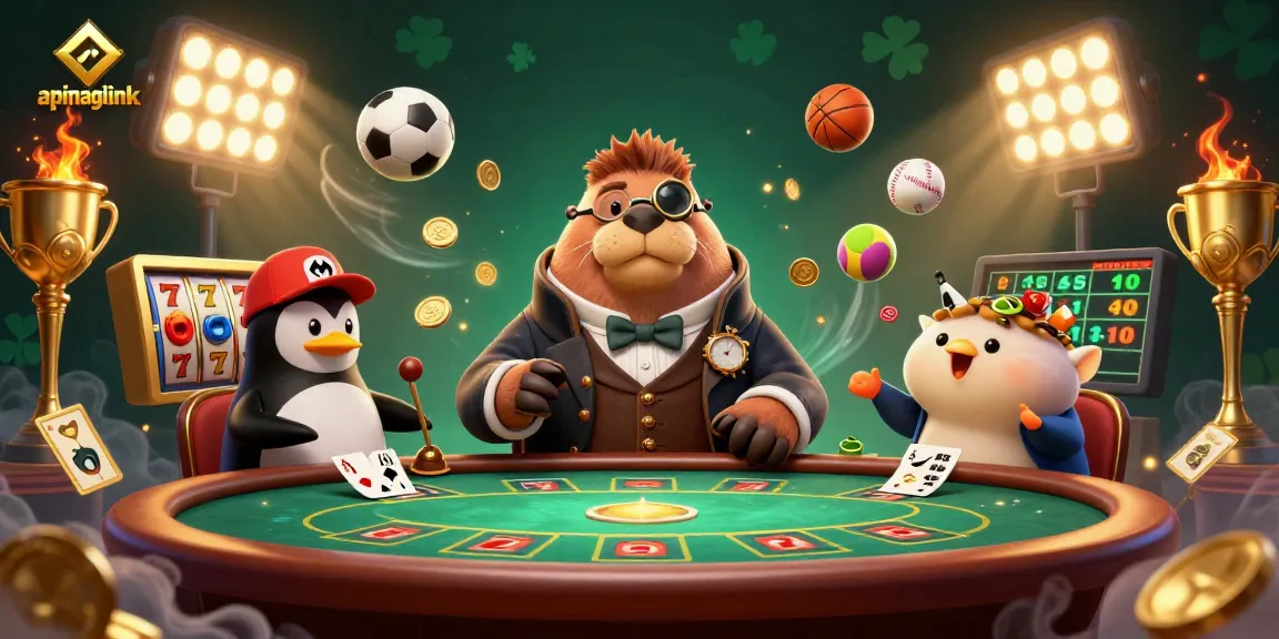 Play exciting jackpot slots at apinagalink with a whimsical casino scene featuring animated underwater characters.