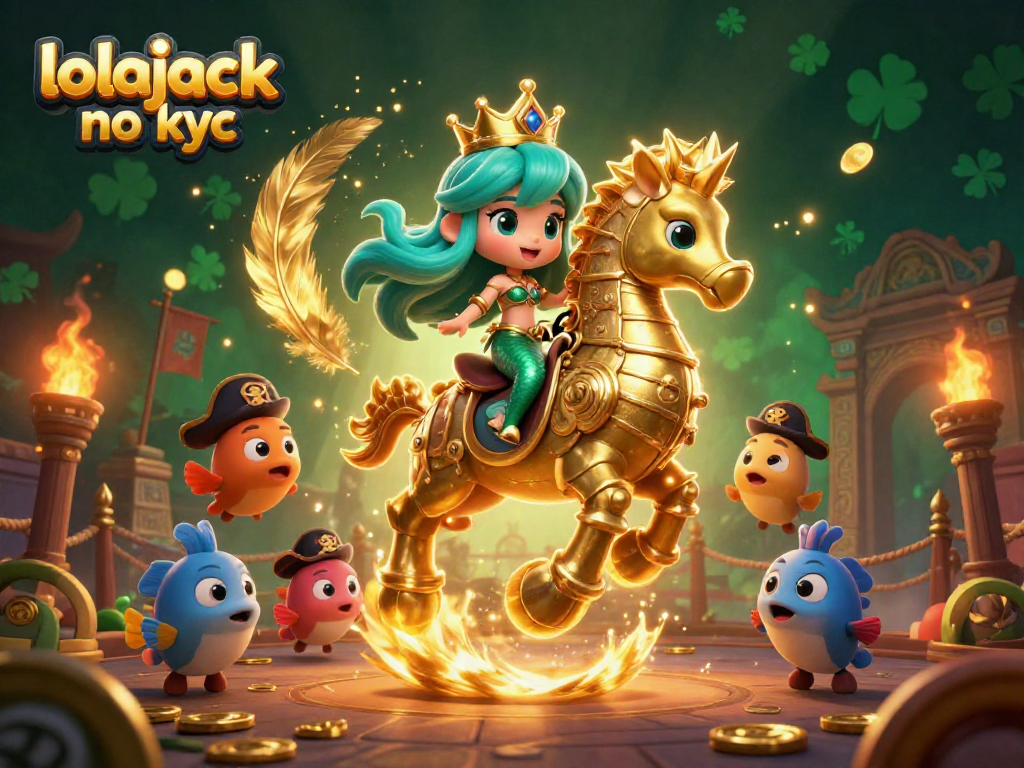Experience thrilling gameplay with lolajack no kyc as a mermaid princess rides a golden seahorse amid vibrant casino elements.