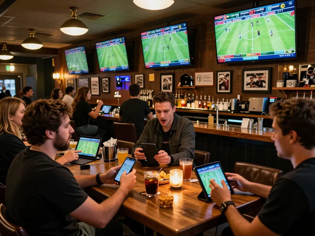 Patrons engaging in sports betting using mobile devices, focusing on trusted trang cá cược bóng đá platforms