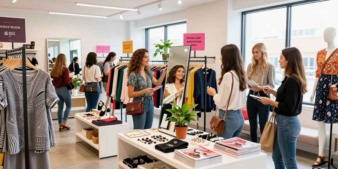 Customer exploring stylish apparel at shs-dome5.com in a vibrant retail environment.