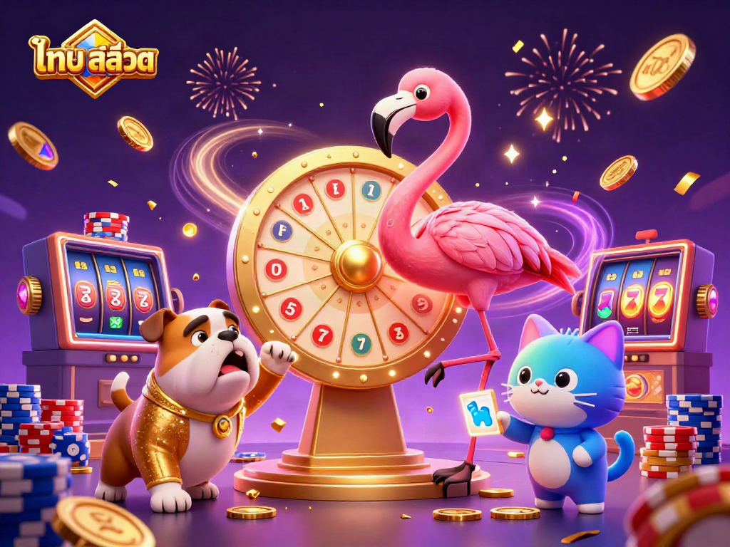 Experience the excitement of ไทย สล็อต with a cartoon flamingo host, a bulldog contestant, and prizes galore.