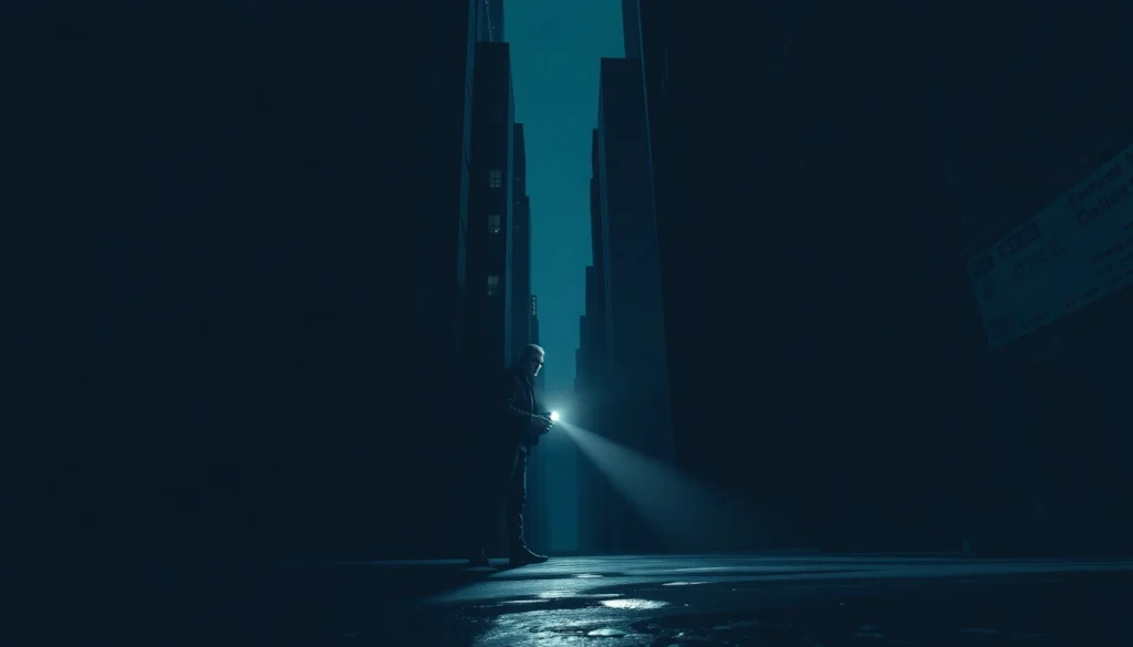 Engaging scene depicting a lone detective in a fast-paced thriller, illuminating suspenseful moments in a dark alley.