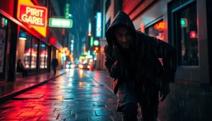 Exciting cover art for a fast-paced thriller showcasing a shadowy figure in a rain-soaked alley.