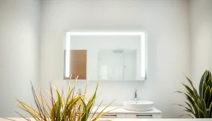 Der elegante sonni Spiegelschrank mit LED-Beleuchtung und modernem Design im Badezimmer zeigen.