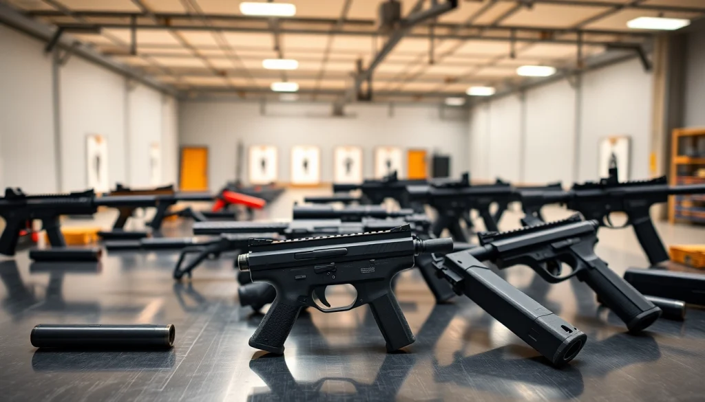 Find a range of forced reset trigger for sale displayed prominently in a professional shooting range setting.