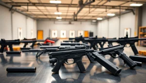 Find a range of forced reset trigger for sale displayed prominently in a professional shooting range setting.