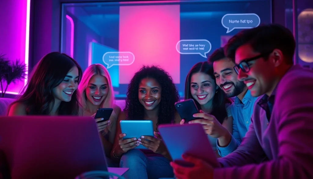 Engaging participants in a vibrant virtual sex chat atmosphere, showcasing digital connections.
