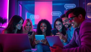 Engaging participants in a vibrant virtual sex chat atmosphere, showcasing digital connections.