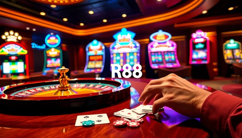 Experience thrilling gameplay at RR88 casino with engaging slot machines and vibrant roulette tables.