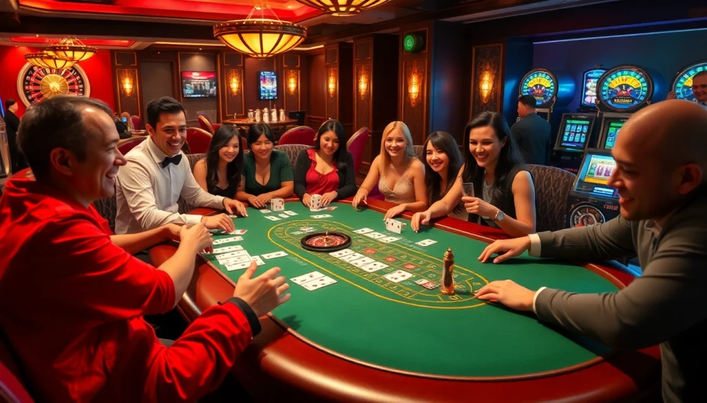 Experience the thrilling casino action at say88 with vibrant gambling tables and excited players.