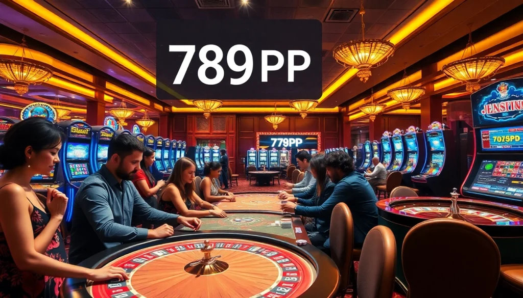 Players engaging in thrilling moments at a vibrant casino, capturing the essence of 789PP gambling excitement.