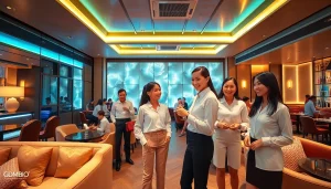 Elegant upscale shirt room at gdmc.bio in Suwon, featuring a warm atmosphere and stylish staff.