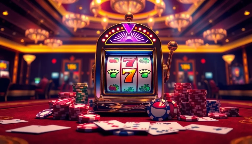 Experience thrill with exciting slot 2d machines showcasing vibrant colors and lavish casino surroundings.