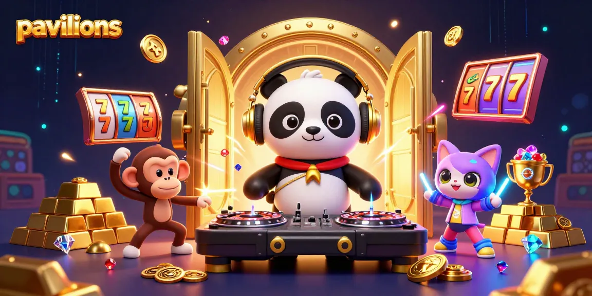 Experience winning thrills at pavilions with vibrant casino characters and dynamic slot elements.