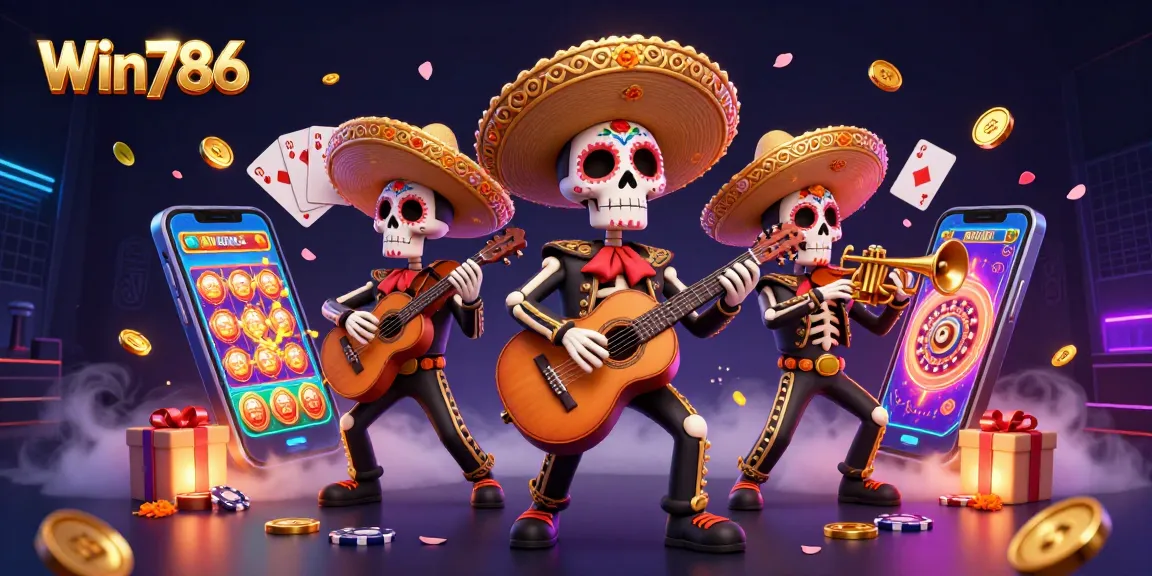Win786 showcases a vibrant 3D mariachi band amidst dynamic gaming content, highlighting exciting betting experiences.