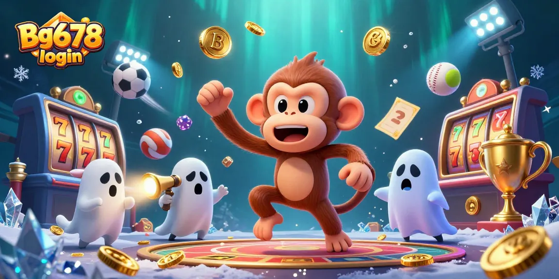 Join the excitement of Bg678 login with a playful ghost monkey juggling gold coins in a haunted casino.