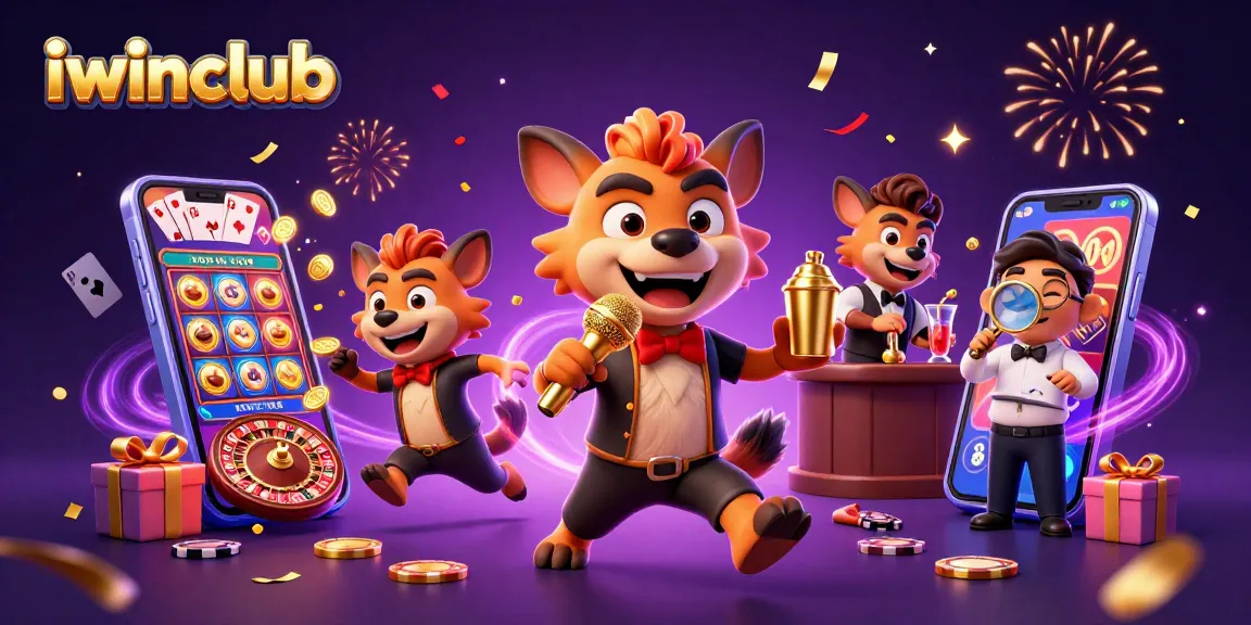 iwinclub showcases a vibrant casino scene with hyenas as comedians, bartenders, and bouncers.