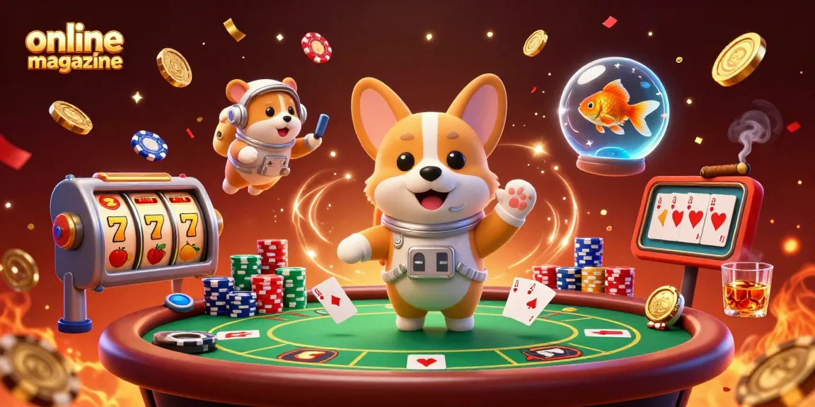 Engage with the thrilling atmosphere of our online magazine depicting a 3D cartoon astronaut corgi in a zero-gravity casino.